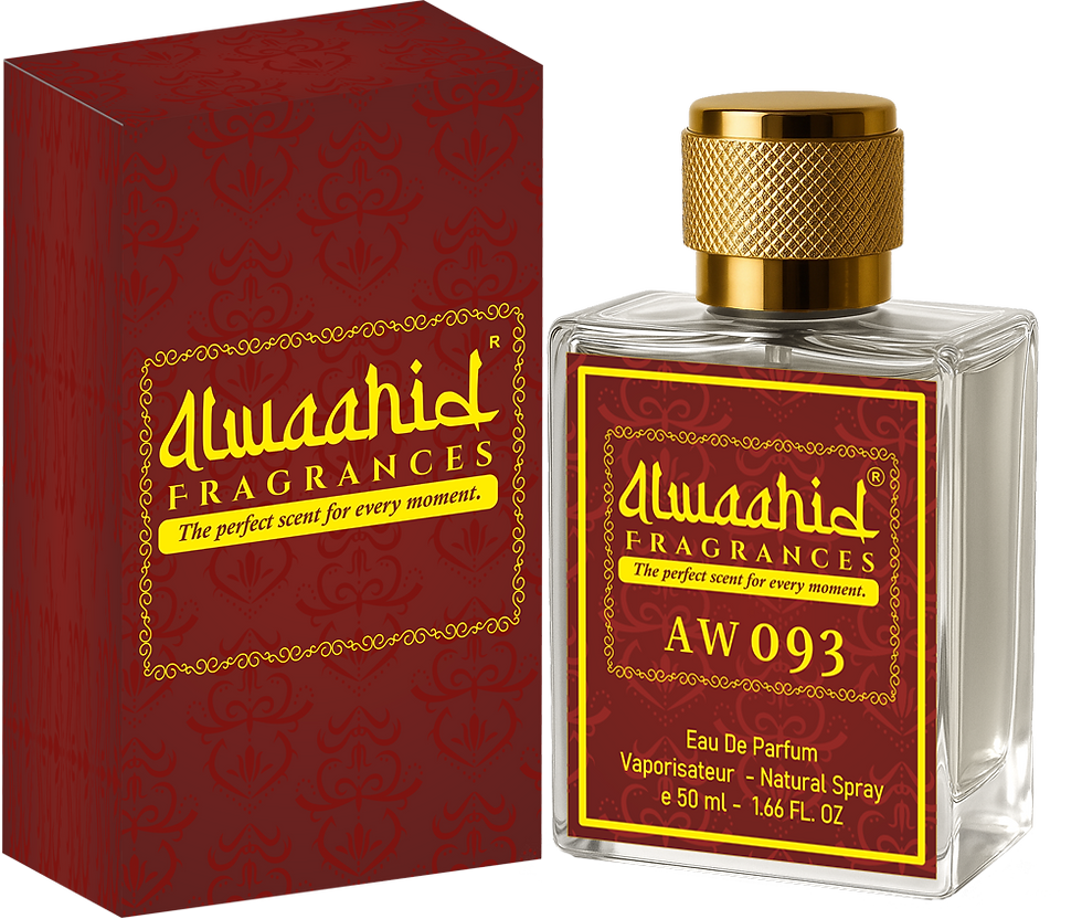 AW 093 Alwaahid perfume, 50ml bottle with red and gold box.