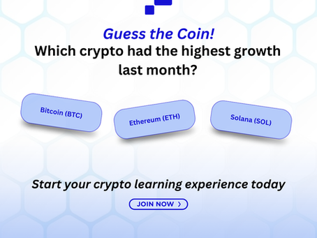 ملصق "خمن العملة!" مع ثلاثة خيارات: بيتكوين، إيثريوم، وسولانا.