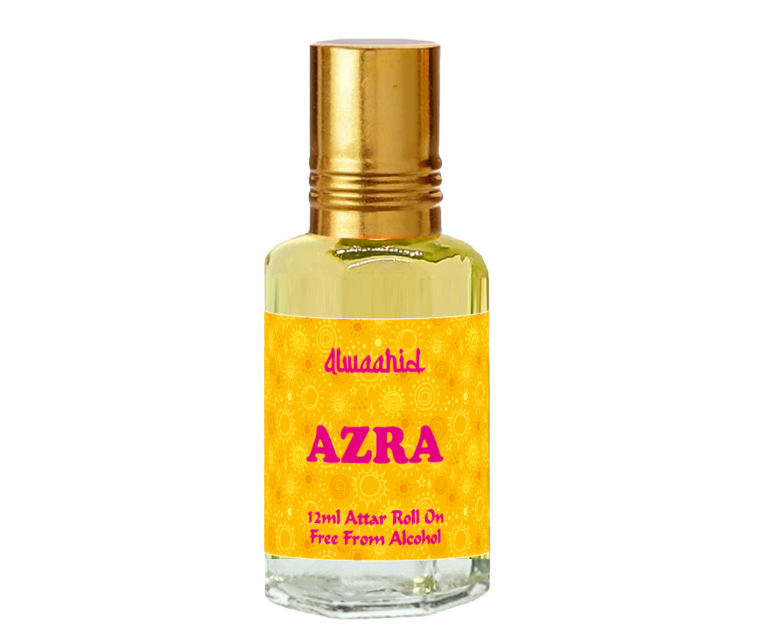 Azra 12ml roll-on attar with citrus, florals, musk, and woods for a rich and balanced oriental scent.