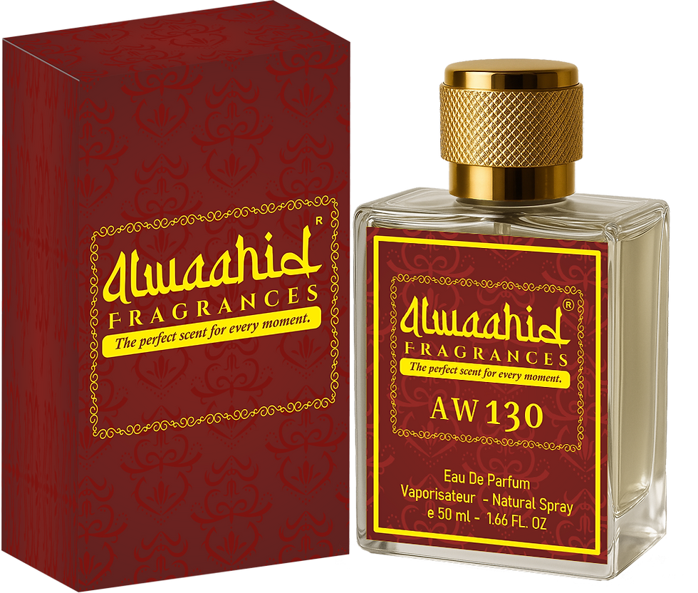 AW 130 Alwaahid perfume, 50ml bottle with red and gold box.