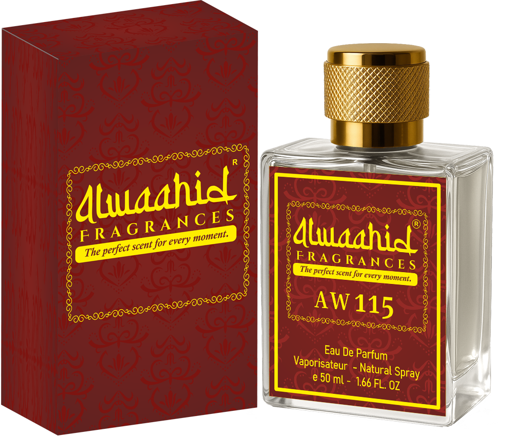 AW 115 Alwaahid perfume, 50ml bottle with red and gold box.