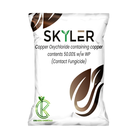 SKYLER product packaging showing Copper Oxychloride 50% WP contact fungicide for wide-spectrum disease protection