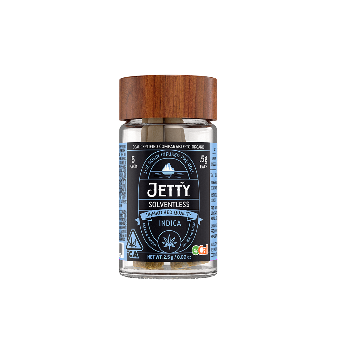 JETTY - 5PK LIVE ROSIN INFUSED PREROLLS - CRUMPETS x CRUMPETS - INDICA
