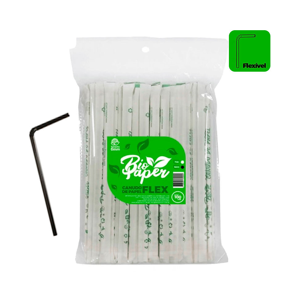 Sachê Canudo de Papel Flexível Preto com 100 unidades BioPaper