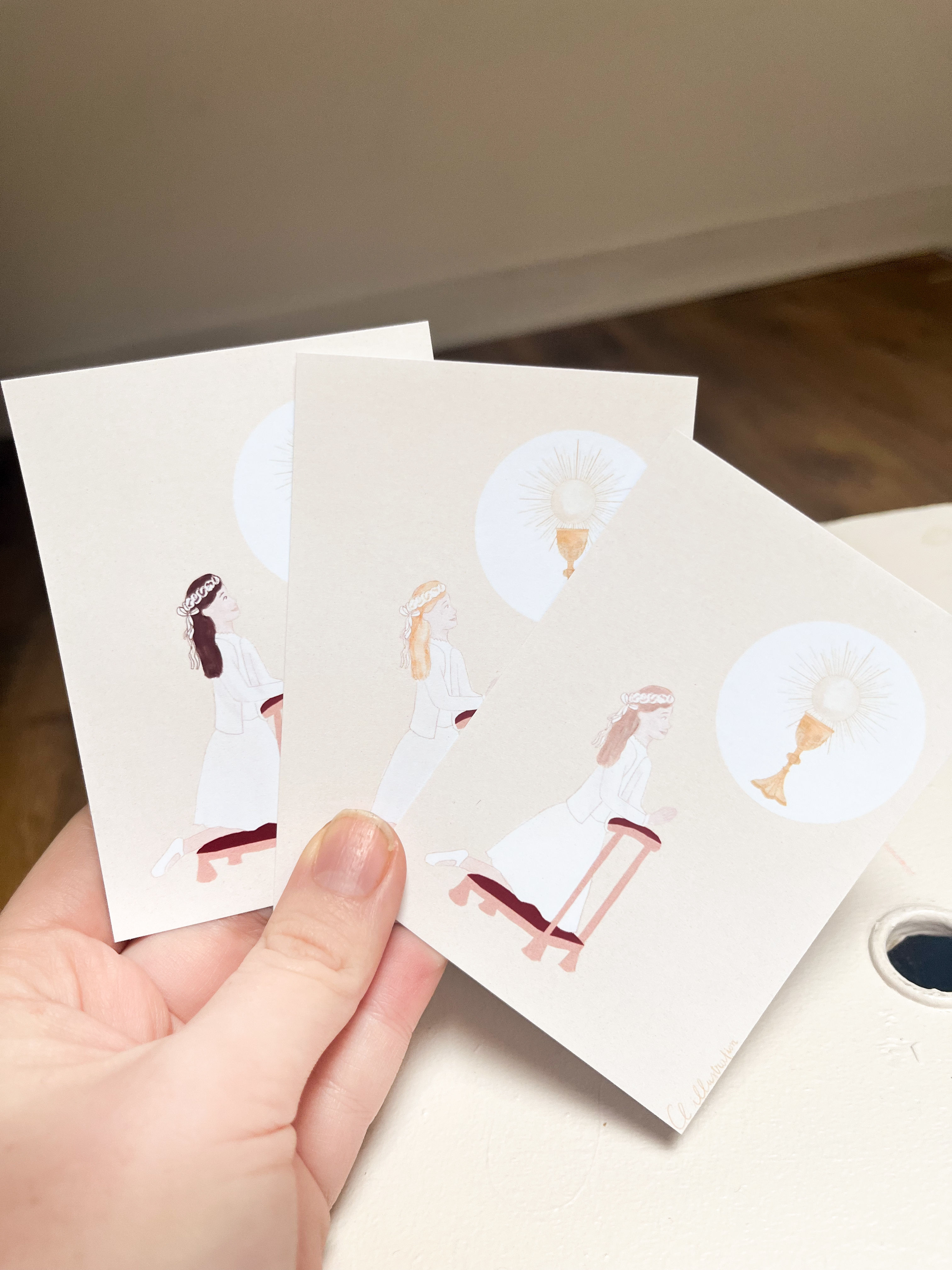 Signet Première Communion - communiant à genoux - Fille