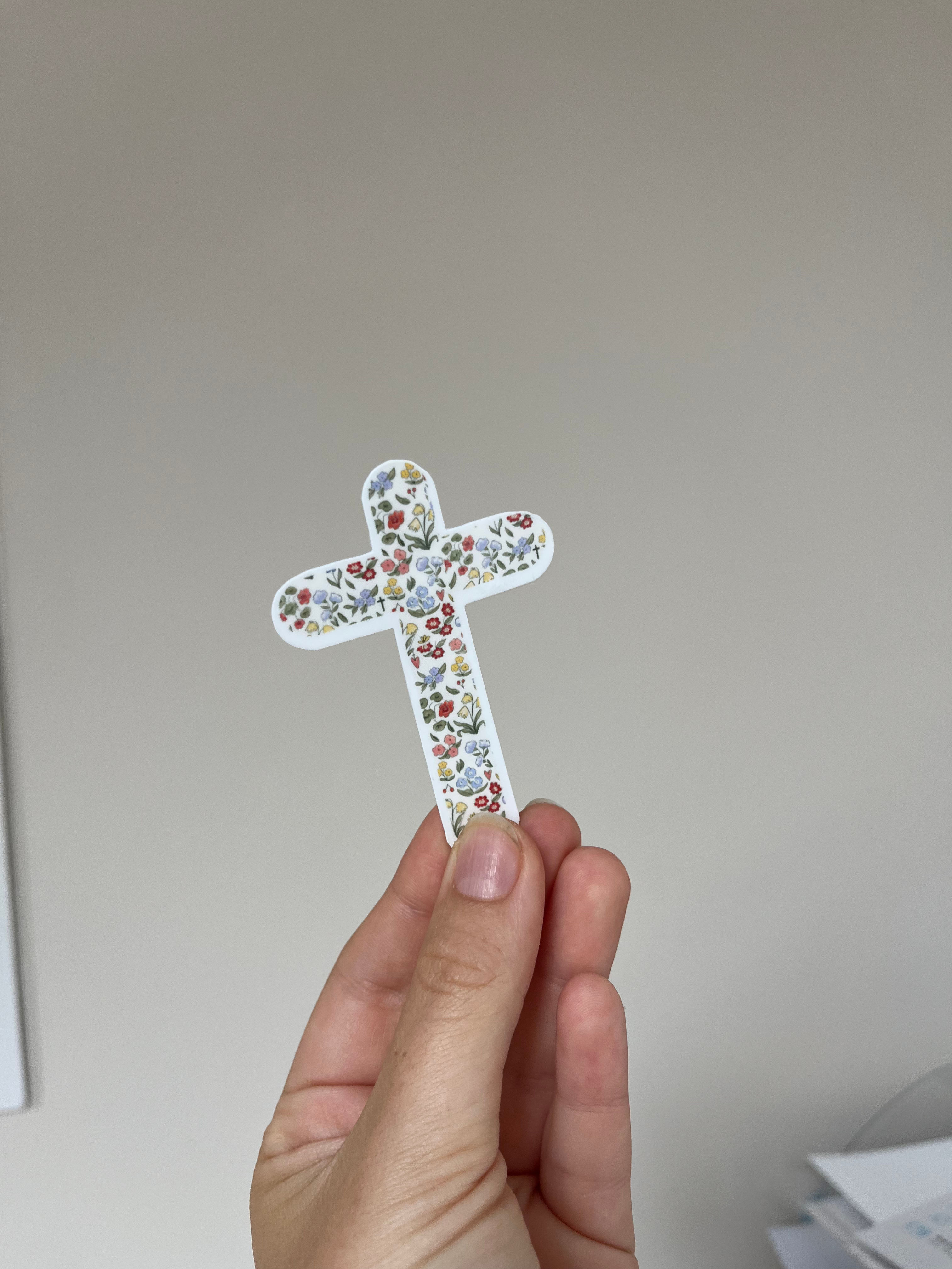 Stickers croix - fleurs vertes