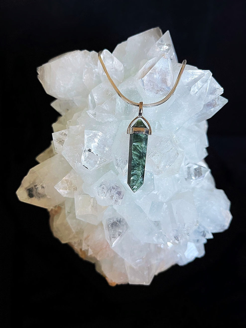 Seraphinite Silver Obelisk Pendant