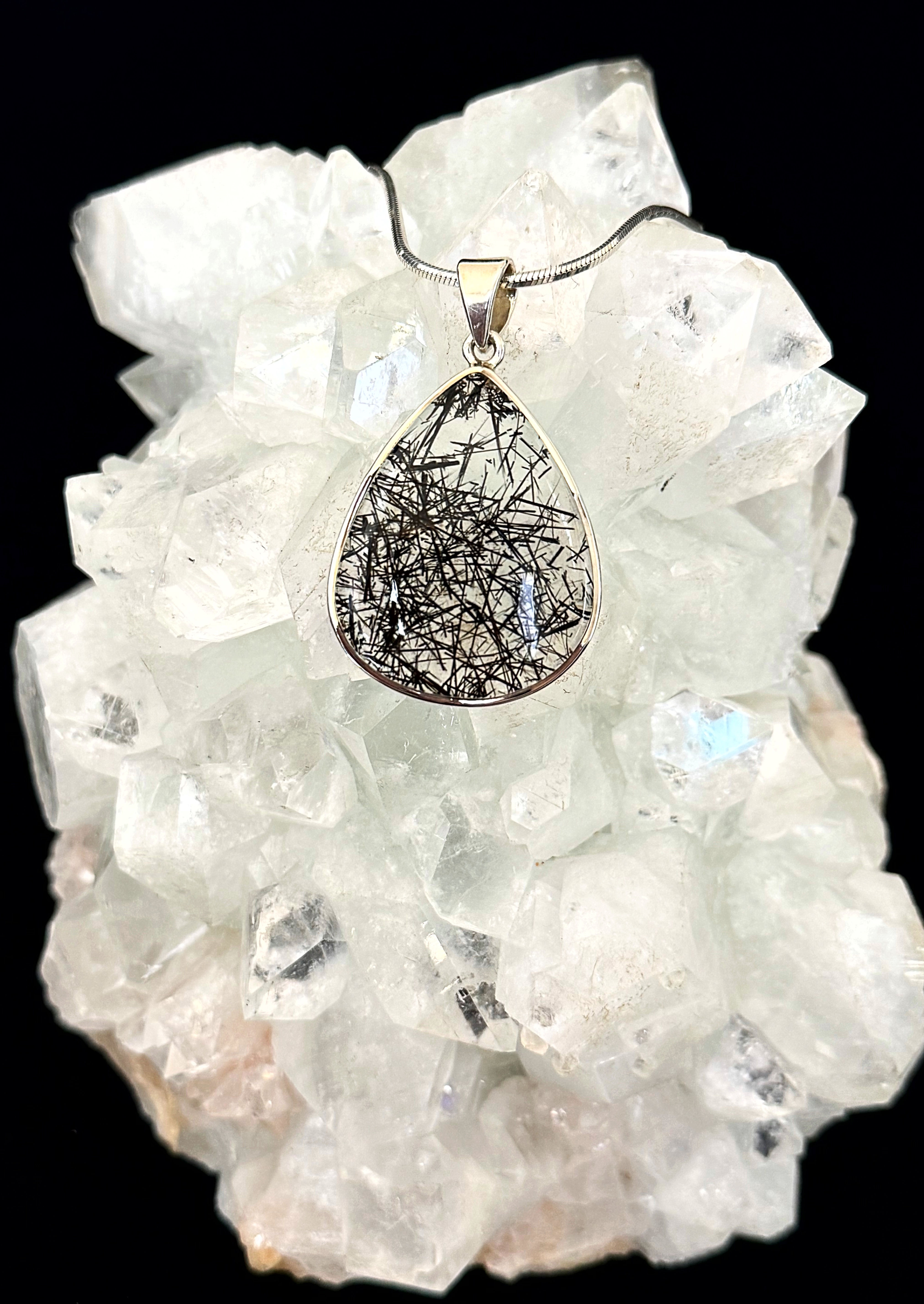 Black Tourmaline Brazilian Quartz Pendant