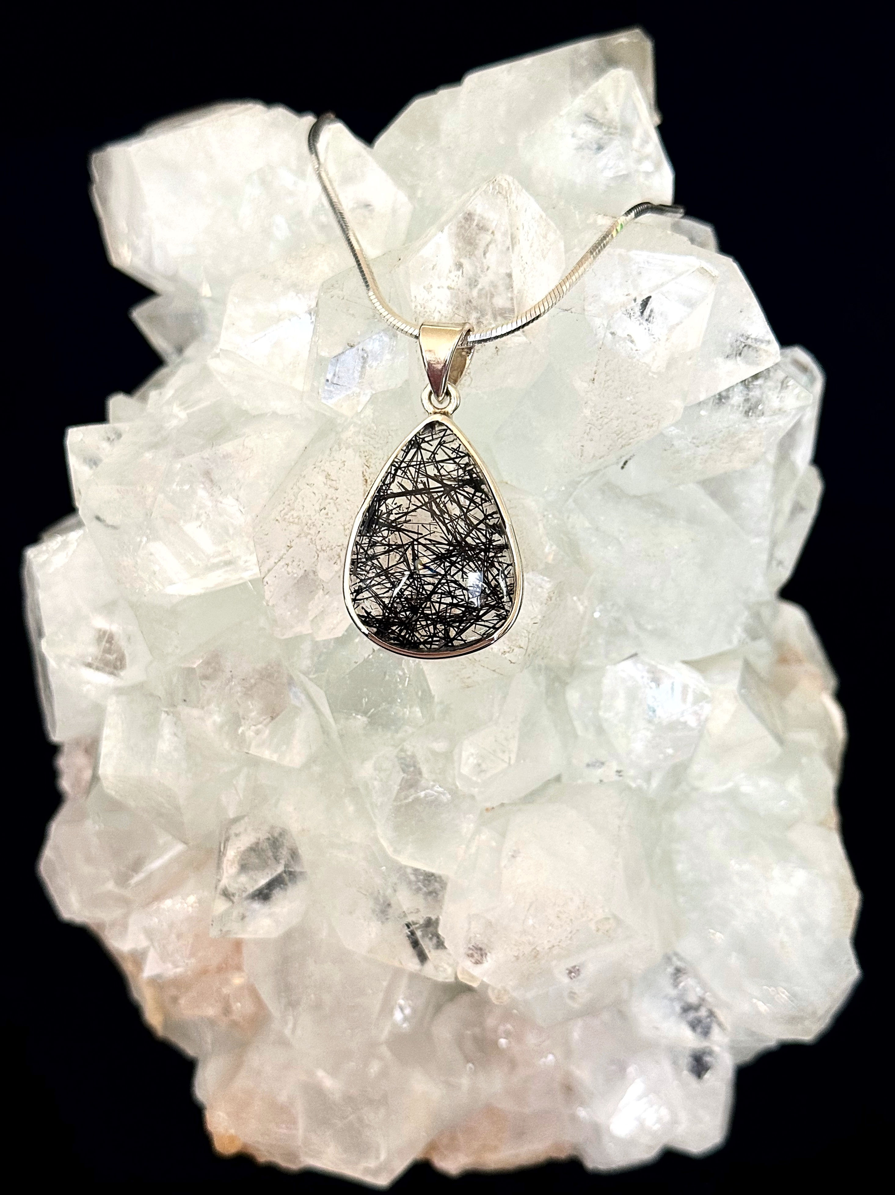 Black Tourmaline Brazilian Quartz (Rainbows) Pendant