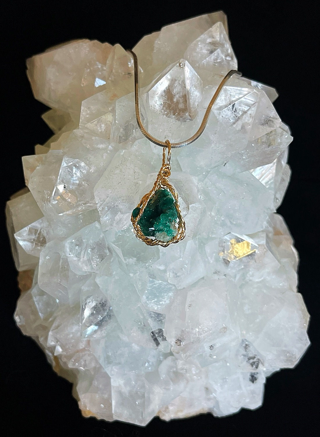 Dioptase & Gold Custom Pendant
