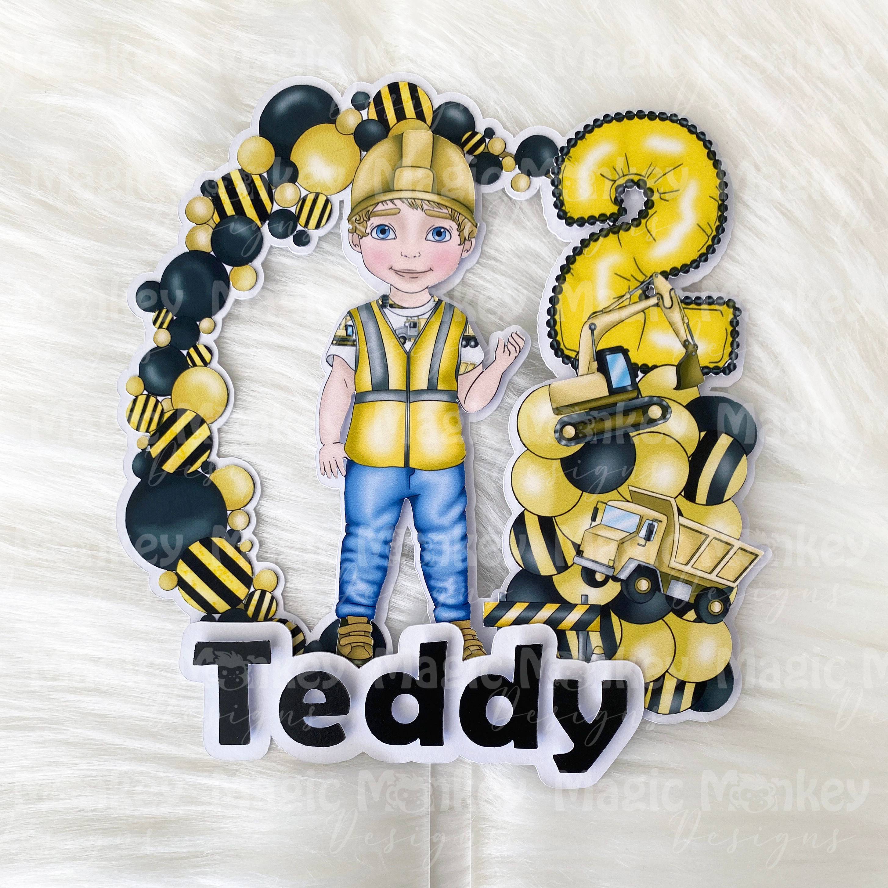 Diggers & Trucks Personalised Cake Topper