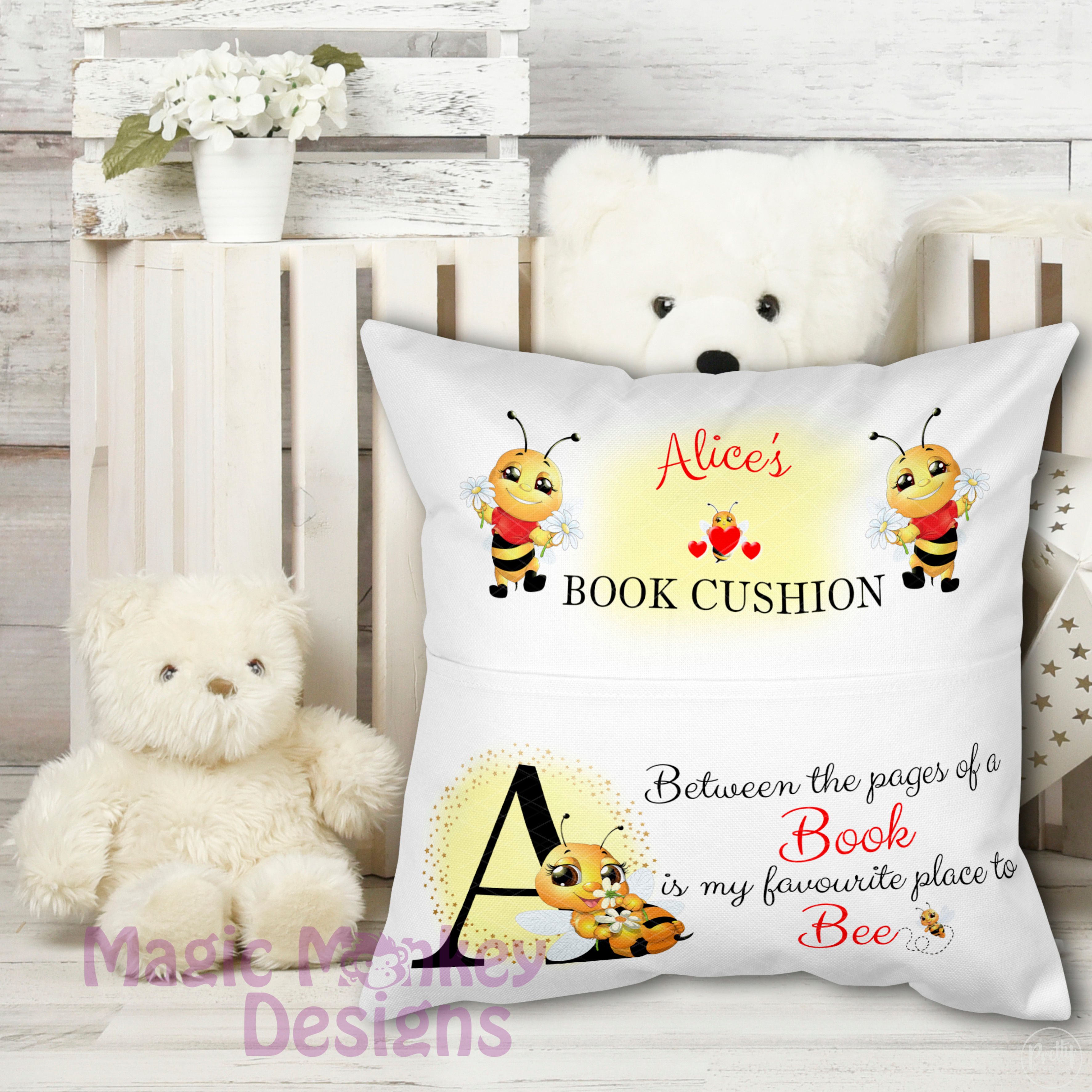 Personalised Bee Book Cushion