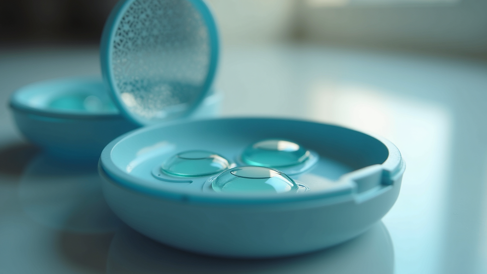 Eye-level view of a contact lens case with lenses inside