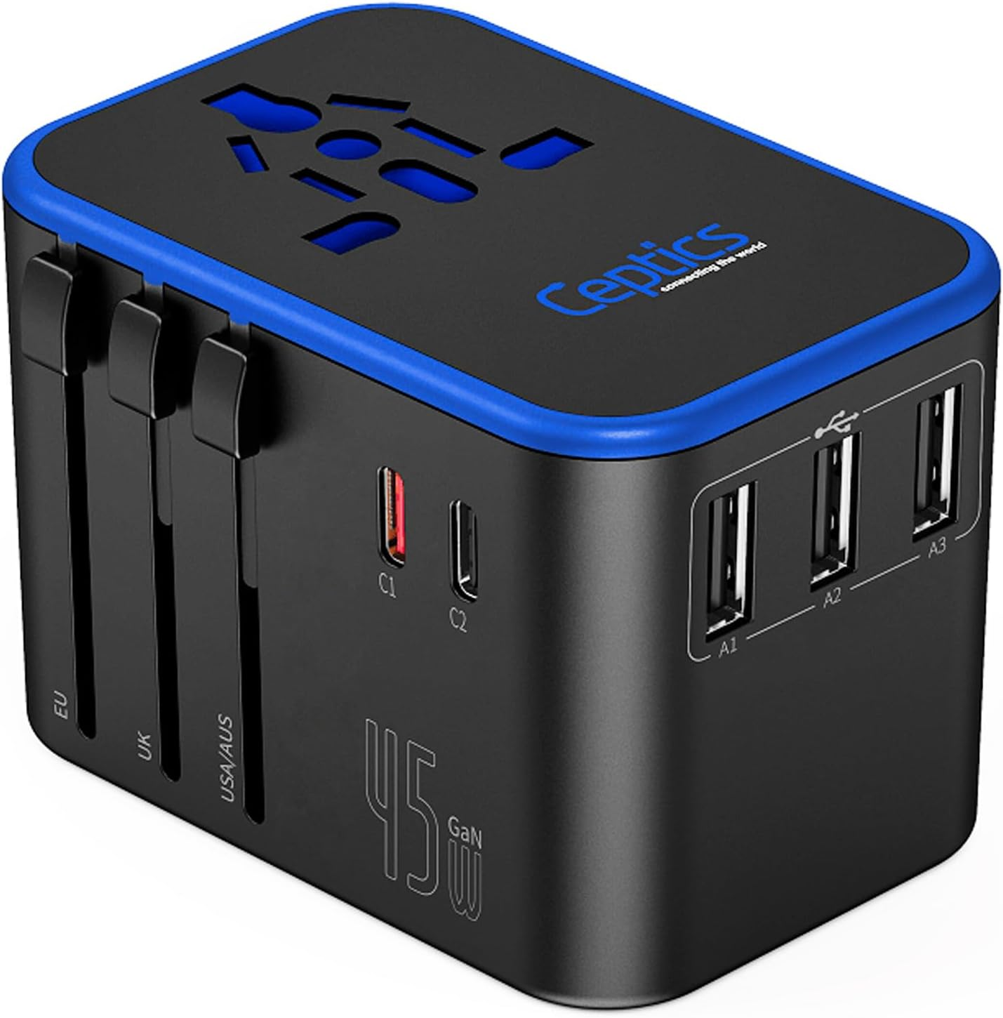 Universal Travel Adapter, 45W International Power Adapter with PD & QC 3.0 Dual