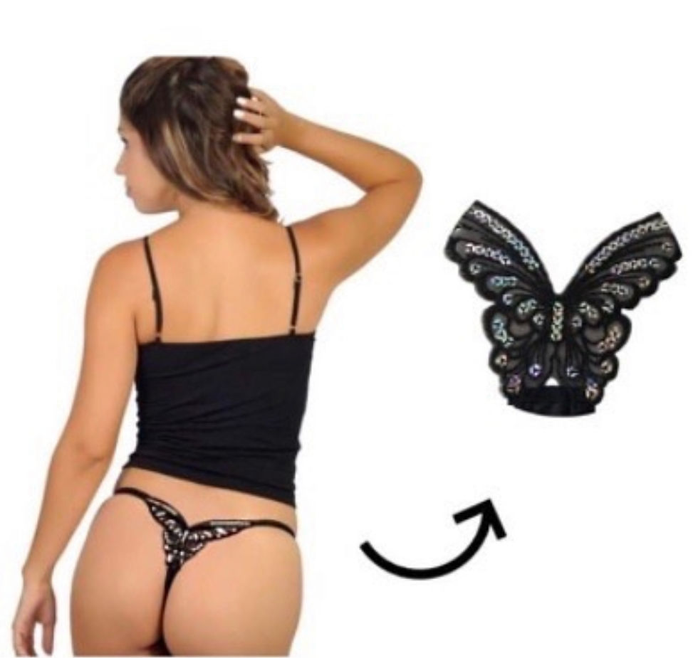 Miniatura: Calcinha Regulagem Borboleta Fio Dental Sexy Paetê (preta,branca e rosa)