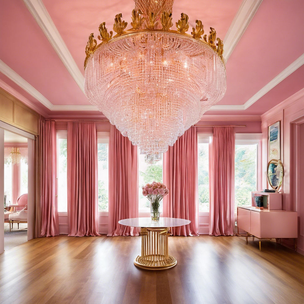 grand crystal chandelier that is on with a pink ceiling.jpg