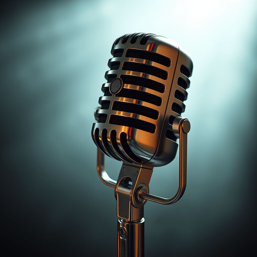 a highlighted large vintage microphone with a dark bakground.jpg