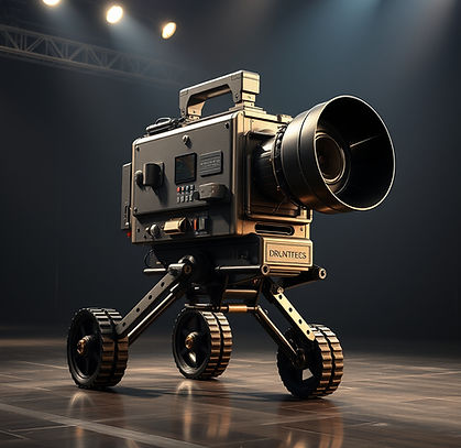 a large movie camera with feet that can walk across the stage.jpg