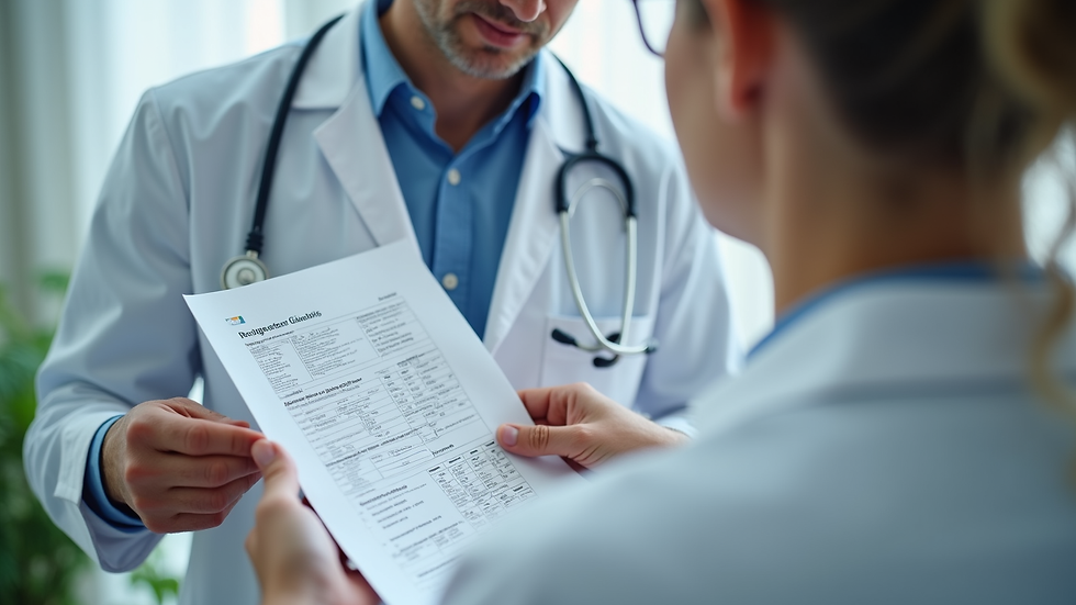 Close-up view of a healthcare professional explaining home medical test results
