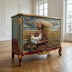 A rustic vintage dresser upcycled with premium western decoupage tissue paper - wholesale supplies for furniture artists and boutiques.
