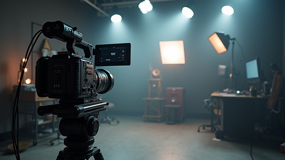 Wide angle view of a professional video camera setup in a studio