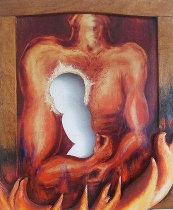 Няма я She's not here oil on cardboard and wood 1985 57x45.jpeg