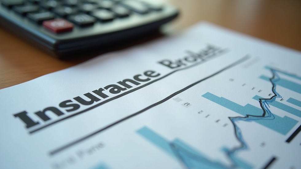 Close-up view of a business office with insurance documents and calculator
