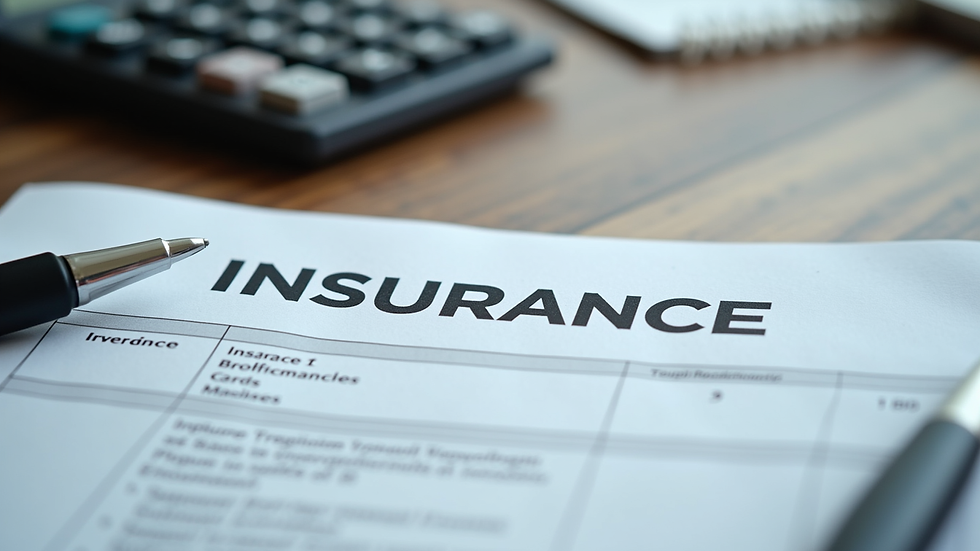 Close-up view of insurance documents and calculator on a desk