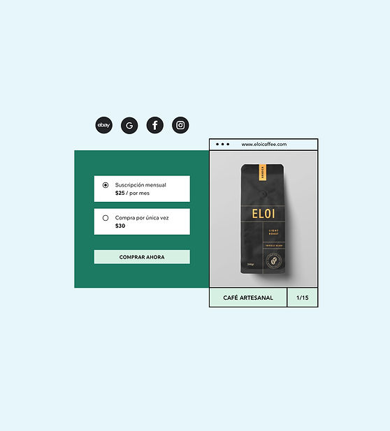 Tienda online de venta de café con suscripciones mensuales y compras por única vez con la imagen del producto.