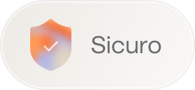 Badge a scudo con icona a gradiente e l'etichetta "Sicuro"