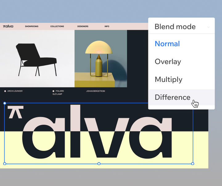 Furniture website demonstrating features like blend mode and Lottie integration