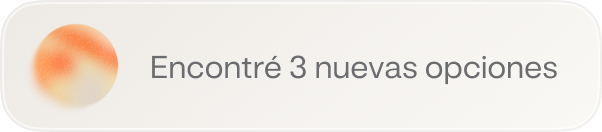 Icono de insignia de notificación con degradado naranja y el mensaje "Encontré 3 nuevas opciones"