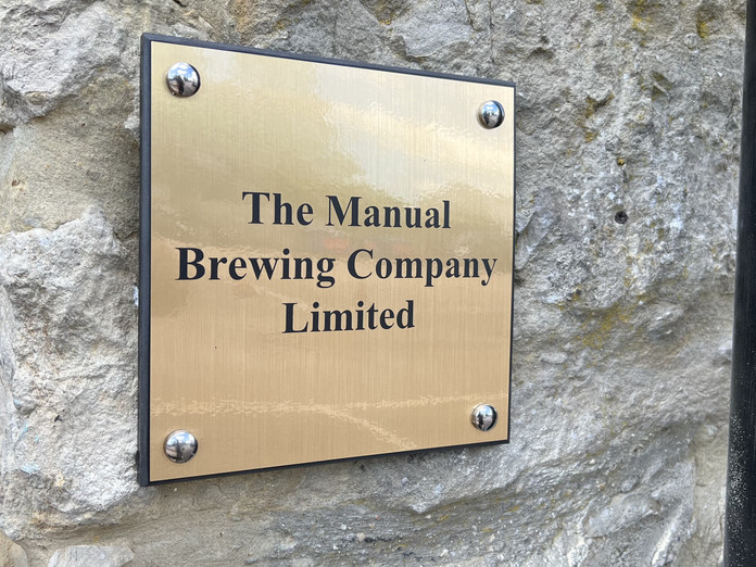 Brass Plaque, Brushed Brass effect vinyl. Parachute Tap Room & Bar, Sherborne, Dorset