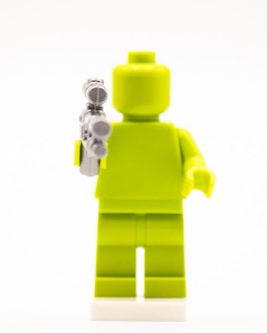 Thumbnail: Lime green minifig demonstrating A360 Sniper Blaster, silver