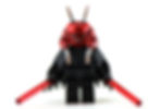 Dark Wyyrlok custom building brick figure: red horned face, two red lightsabers