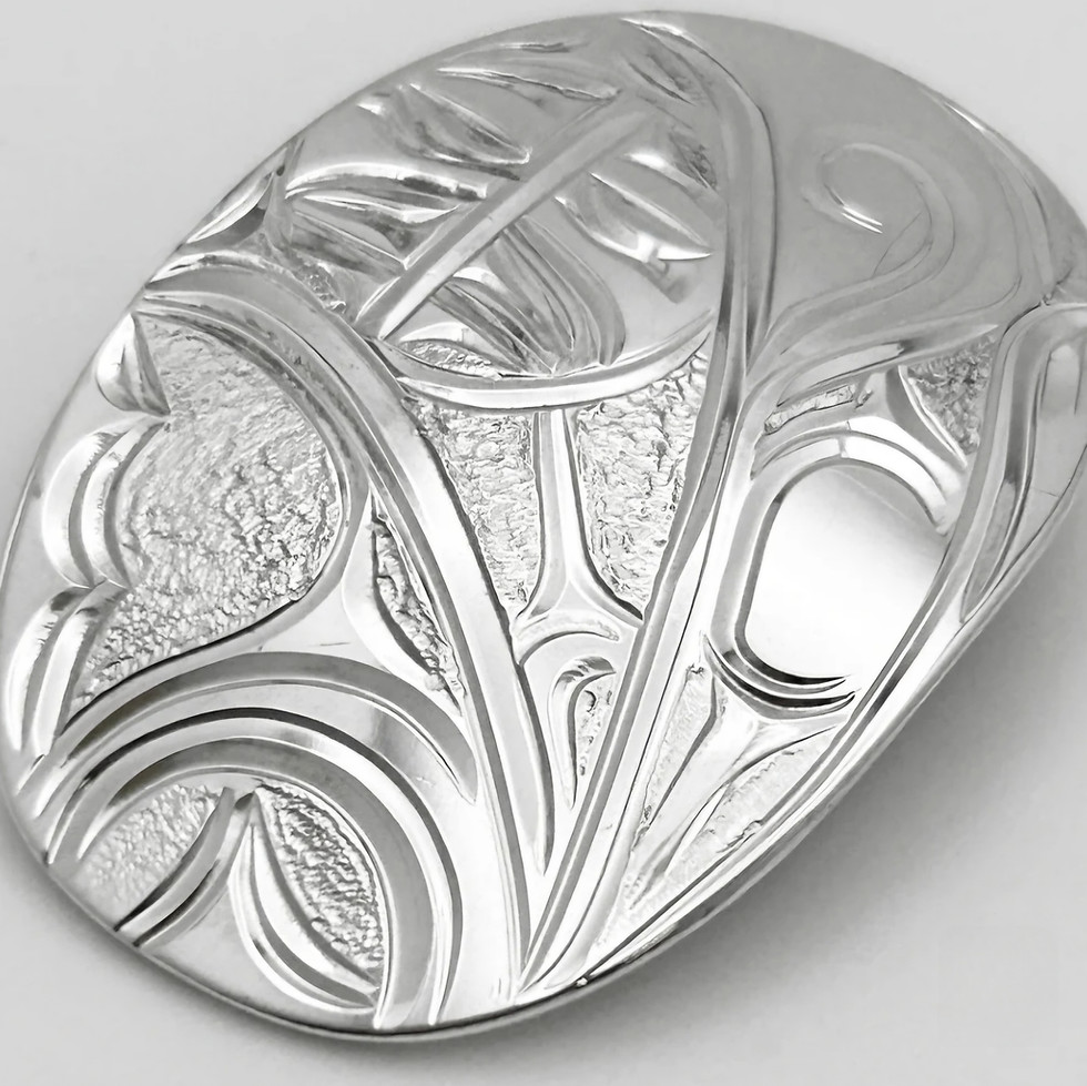 Thumbnail: Intricate silver pendant, floral design, LivingIndigenousArt