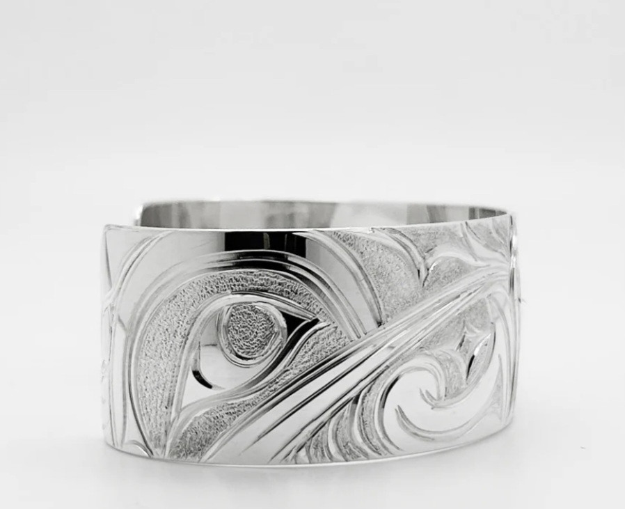 Thumbnail: Sterling silver cuff bracelet, eagle design, LivingIndigenousArt