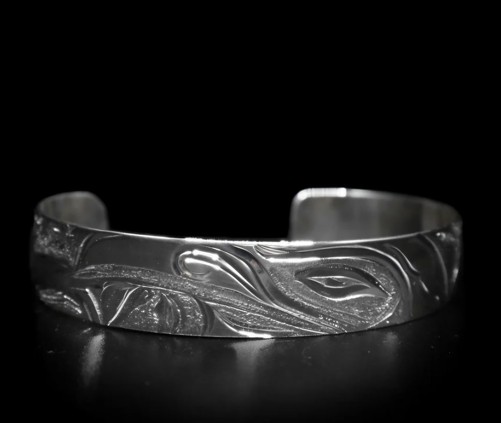 Thumbnail: Orca whale silver cuff bracelet, LivingIndigenousArt