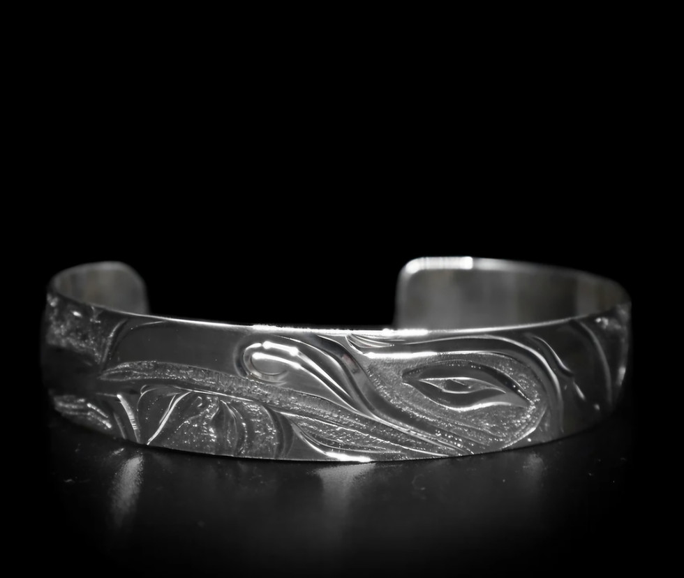 Thumbnail: Orca whale silver cuff bracelet, LivingIndigenousArt