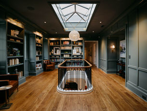 Luxury interior furnishings of a library in a custom home