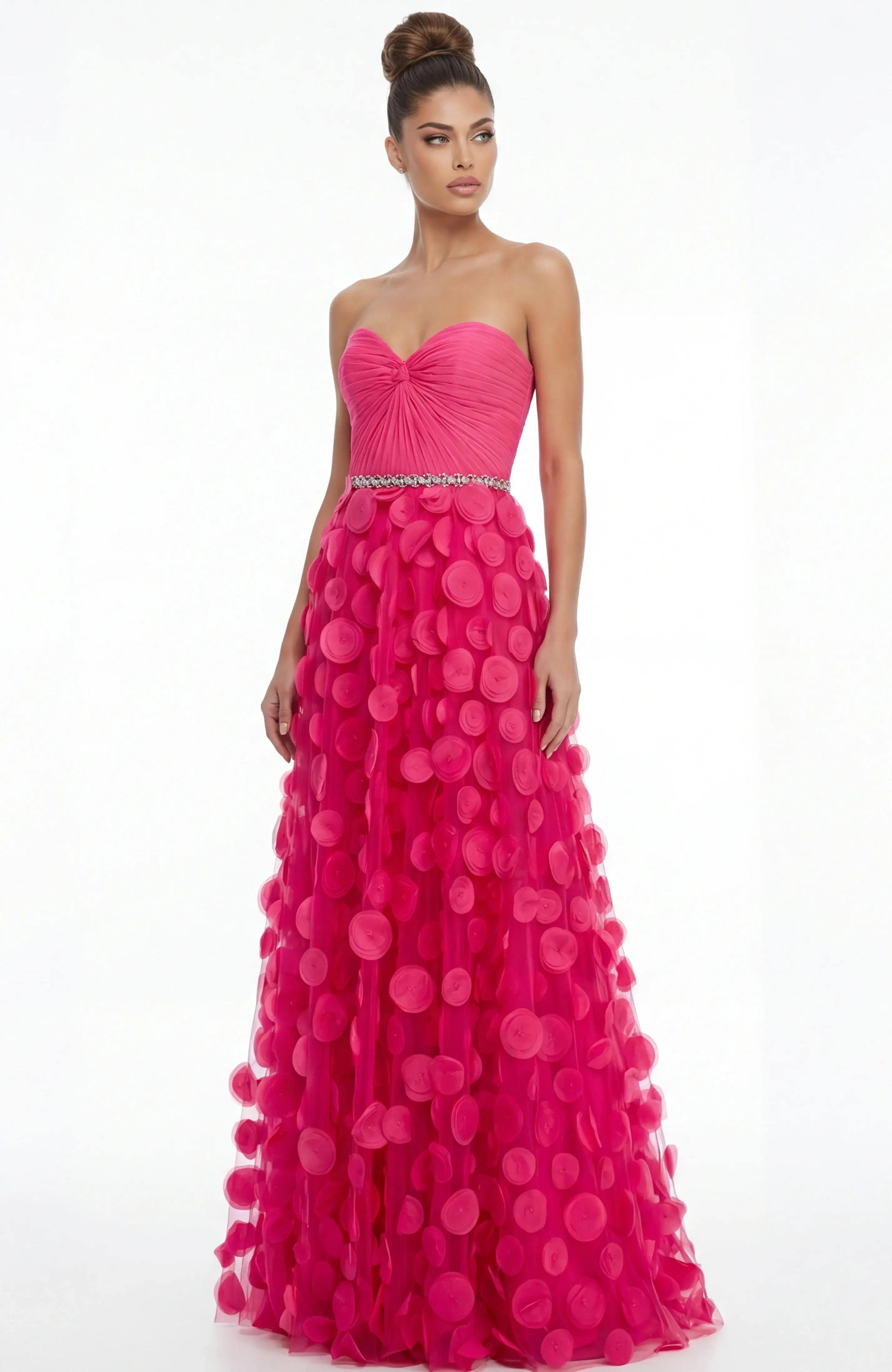 Jovani Strapless Gown With Textured Floral Appliqué Skirt 49346