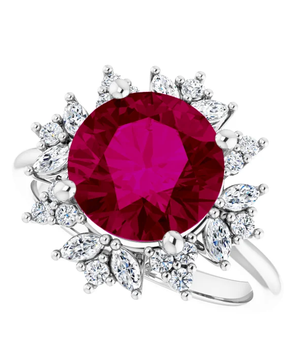 Thumbnail: 14K Gold  Round Tourmaline 9.4mm Center Stone & Diamond Engagement Ring