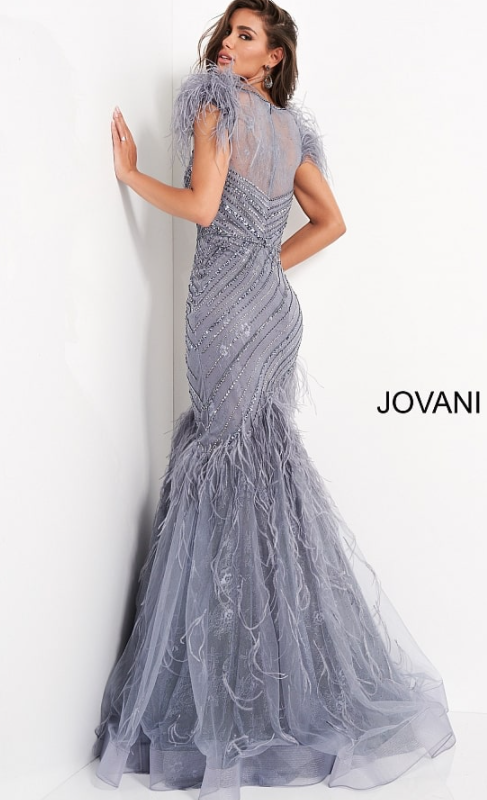 Miniatura: Jovani 04702 Ink Feather Embellished Evening Dress