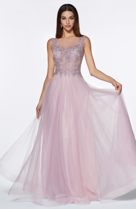 A-Line Beaded Lace Bodice With Tulle Skirt Dress