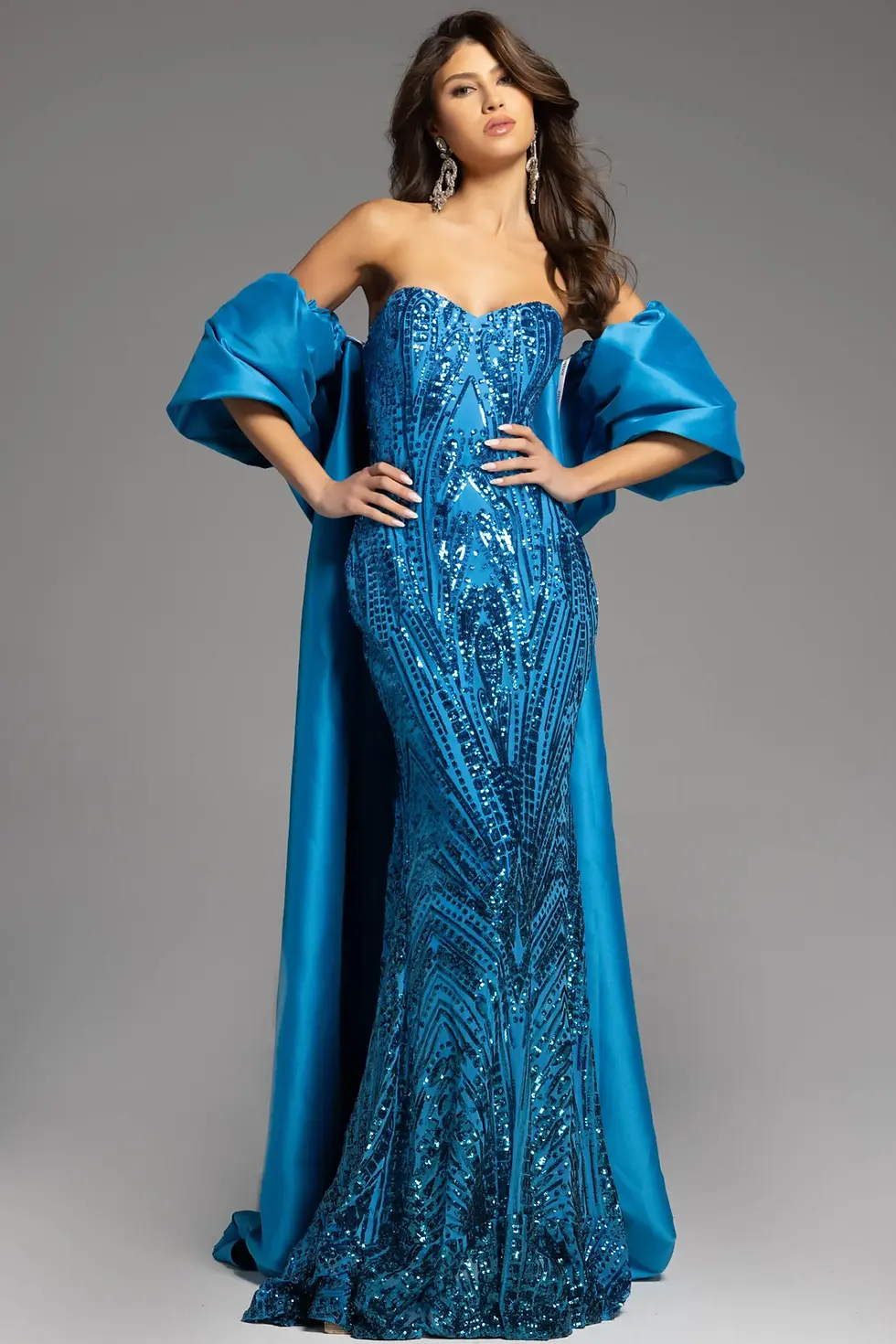 Thumbnail: Jovani 38746 - Beaded Long Gown with Cape