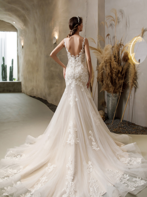 Thumbnail: Vintage Lace Fit and Flare Bridal Gown With Court Train