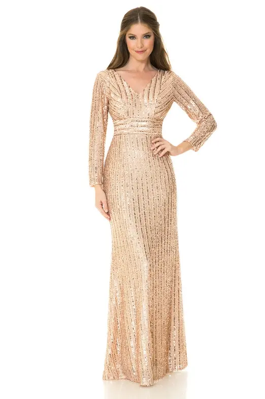 Thumbnail: 3/4 Sleeve Sequin Gown