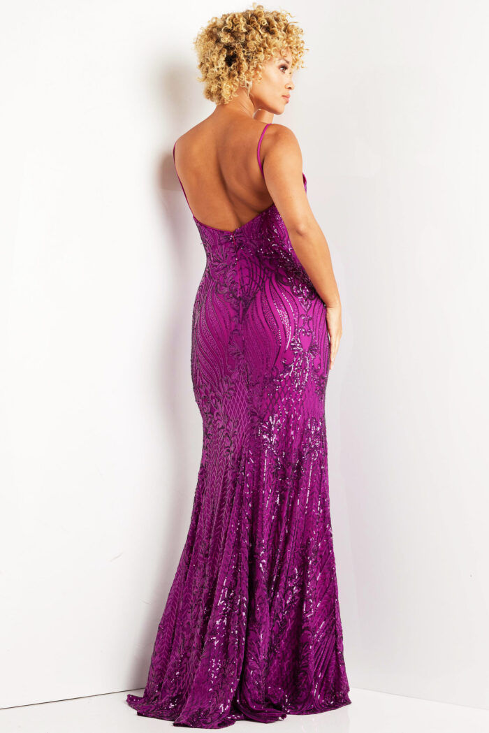 Thumbnail: Jovani Purple Sheath High Slit Dress 38337