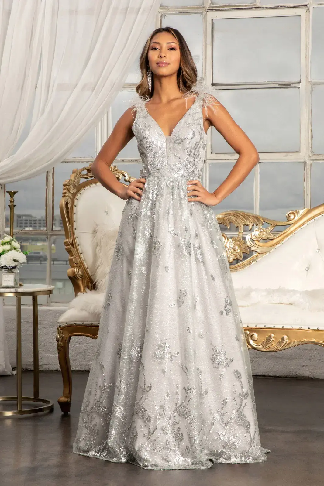 Embellished A-Line Open Back Gown