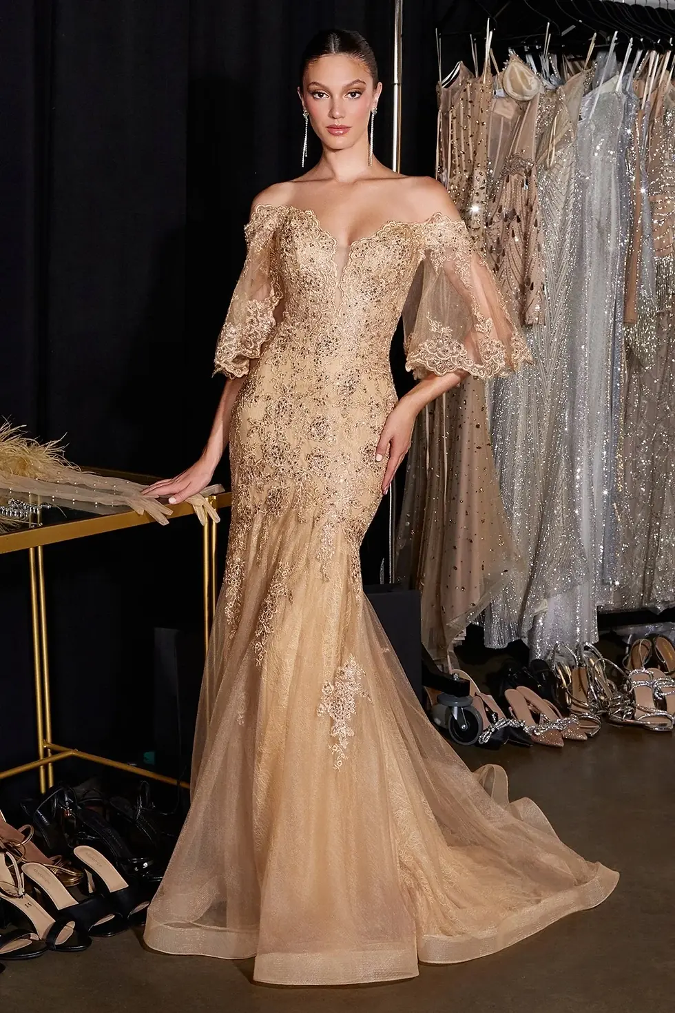 Miniatura: Embroidered 3/4 Sleeves Embellished Evening / Mother-Of-Bride/Groom Gown